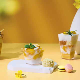 2oz/ 3oz Square Plastic Dessert Cups with Spoons - Party & Special Events Use - Jolly Chef