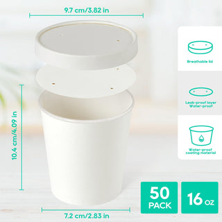 White Microwavable Paper Soup Containers with Lids - Hot Soup & Storing Food - LITOPAK - JOLLYCHEF