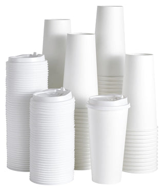 Multiple Size White Paper Coffee Cups with Lids - Hot/Cold Beverage Drinking & Home - Jolly Party - JOLLYCHEF
