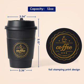 12oz/ 16oz Black & White Paper Coffee Cups With Lids & Sleeves & Stirrers - Office & Cafe - Jolly Chef - JOLLYCHEF