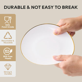 7in / 10.25in White Elegant & Food - Grade Plastic Plates with Gold Rim - Weddings & Birthday Parties - FOCUSLINE - JOLLYCHEF