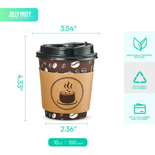 Multiple Size Brown Paper Coffee Cups with Lids & Sleeves & Straws - Hot Coffee & Office - Jolly Party - JOLLYCHEF
