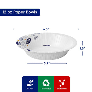 12oz/16oz/20oz White Leaf Floral Print Microwave & Freezer Safe Paper Bowls – Parties & Picnics – Jolly Chef - JOLLYCHEF