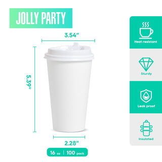 Multiple Size White Paper Coffee Cups with Lids - Hot/Cold Beverage Drinking & Home - Jolly Party - JOLLYCHEF
