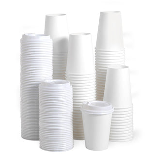 Multiple Size White Paper Coffee Cups with Lids - Hot/Cold Beverage Drinking & Home - Jolly Party - JOLLYCHEF