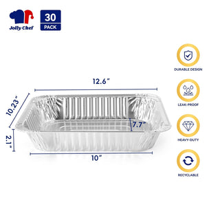 9x13in heavy-duty aluminum foil pan, leak-proof and recyclable, 30 pack from Jolly Chef