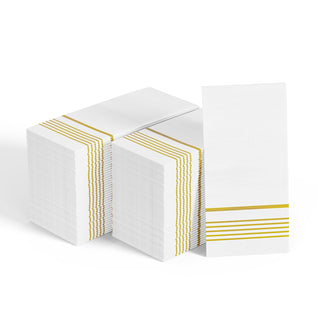 Stacks of Jolly Chef 3 Ply Golden Stripe Classic Paper Napkins Product Main Image