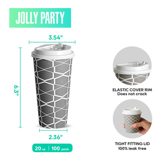 Multiple Size Gray Paper Coffee Cups with Lids - To Go Cups & Home - Jolly Party - JOLLYCHEF
