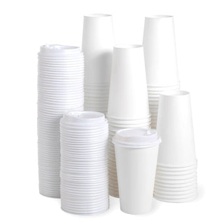 Multiple Size White Paper Coffee Cups with Lids - Hot/Cold Beverage Drinking & Home - Jolly Party - JOLLYCHEF