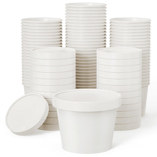 White Microwavable Paper Soup Containers with Lids - Hot Soup & Storing Food - LITOPAK - JOLLYCHEF