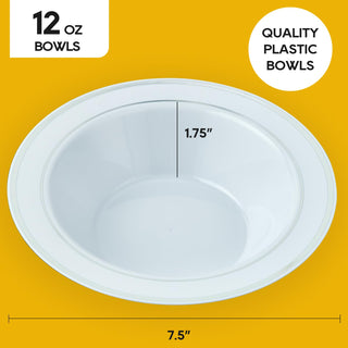 12oz White with Silver Rim Round Elegant Plastic Bowls - Wedding & Party - JOLLY PARTY - JOLLYCHEF