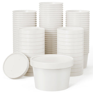 White Microwavable Paper Soup Containers with Lids - Hot Soup & Storing Food - LITOPAK - JOLLYCHEF