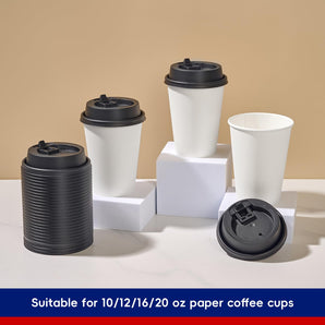 3.6'' 300 Pack Black Disposable Plastic Lids for 10, 12, 16, 20 oz Paper Coffee Cups