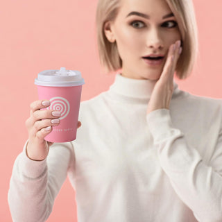 12oz/16oz/20oz Pink & Green Paper Coffee Cups with Lids and Straw - Office & Travel - Jolly Pack - JOLLYCHEF