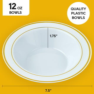 12oz White with Gold Rim Round Plastic Bowls - Fruits & Parties - JOLLY PARTY - JOLLYCHEF