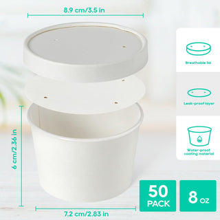 White Microwavable Paper Soup Containers with Lids - Hot Soup & Storing Food - LITOPAK - JOLLYCHEF