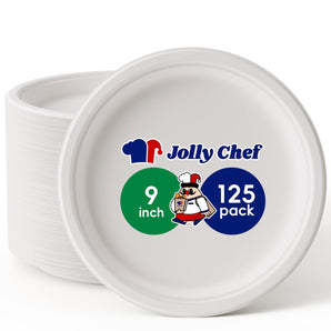 9 Inch 125 Pack Eco-Friendly Disposable White Paper Plates