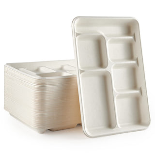 8.6inx12.5in Natural Rectangular 6 - Compartment School Lunch Tray - Buffet & Party - Vplus - JOLLYCHEF