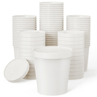 White Microwavable Paper Soup Containers with Lids - Hot Soup & Storing Food - LITOPAK - JOLLYCHEF
