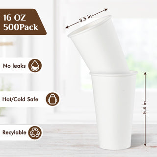 8oz/ 12oz/ 16oz White Paper Coffee Cups With Black Lids - Cold/Hot Drinking & Office - Vplus - JOLLYCHEF