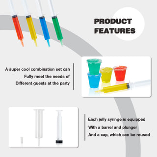 1.5oz/2oz Clear Jelly Shot Syringes with Lids & Small Plastic Cups - Halloween & Party - Vplus