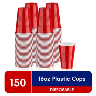 JOLLY CHEF 150 Pack 16 oz Disposable Plastic Cups, Red Party Plastic Cups for Parties, Picnics and BBQ - JOLLYCHEF