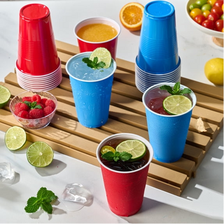 JOLLY CHEF 100 Pack 16 oz Disposable Plastic Cups, Red and Blue Party Plastic Cups for Parties, Picnics and BBQ