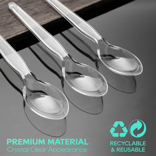 FOCUSLINE 240 Count 6.2 Inch Clear Plastic Spoons Heavy Duty, Solid and Durable Premium Disposable Spoons Bulk, Suitable for Catering, Parties, Events and Everyday Use - JOLLYCHEF