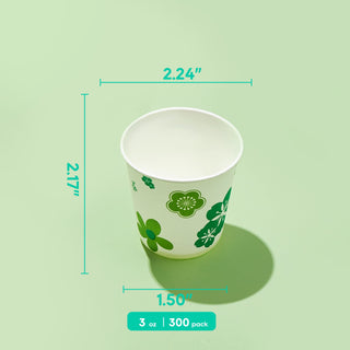 JOLLY CHEF [300 Pack] Paper Cups, 3oz Disposable Bathroom Cups, Mouthwash Cups, Cold Disposable Drinking Cup for Party, Picnic, BBQ, Travel, and Event, Green Floral - JOLLYCHEF