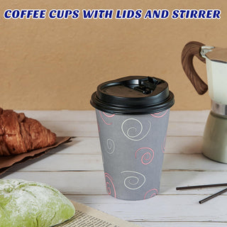 12oz/16oz/20oz Purple& Gray Paper Coffee Cups with Lids and Straw - Office & Travel - TV TOPVALUE - JOLLYCHEF