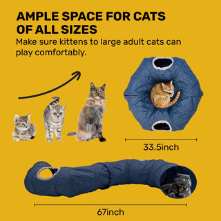 3-Way Durable Cationic Fabric Cat Tunnel - Indoor Play & Resting Spot - Miyoky