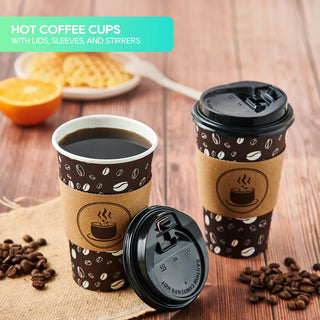 Multiple Size Brown Paper Coffee Cups with Lids & Sleeves & Straws - Hot Coffee & Office - Jolly Party - JOLLYCHEF