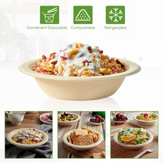 12oz/ 16oz Natural Wide - mouth Compostable Bowls - Milk & Chili Soups - Vplus - JOLLYCHEF