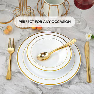 12oz White with Gold Rim Round Plastic Bowls - Fruits & Parties - JOLLY PARTY - JOLLYCHEF