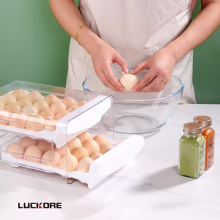 Clear 2 - Tier Stackable Egg Holder for Fridge - Refrigerator & Countertop Egg Storage - Luckore - JOLLYCHEF