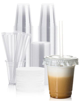 9oz/12oz/16oz/20oz Disposable Clear Plastic cups with Lid and Straw - Party & Picnic Use - Jolly Chef - JOLLYCHEF