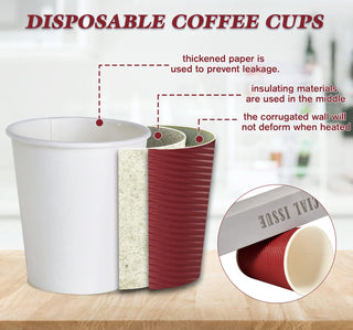 12oz Red Ripple Wall Paper Coffee Cups with Lids and Straw - Hot Drinks & Cafe - LITOPAK - JOLLYCHEF