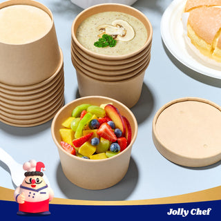 Brown Microwavable Kraft Paper Soup Containers with Lids - Hot Soup & Storing Food - Jolly Chef - JOLLYCHEF