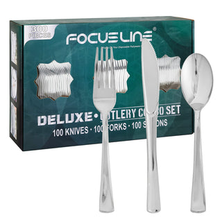 Silver Food - Grade Plastic Knives, Forks & Spoons - Catering & Parties - FOCUSLINE - JOLLYCHEF