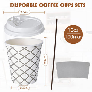 Multiple Size Four Designs Paper Coffee Cups with Lid & Sleeve & Straws - Home & Cafe - LITOPAK - JOLLYCHEF