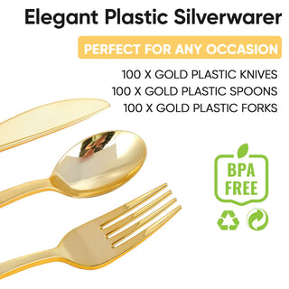 Gold Elegant Plastic Knives, Forks & Spoons - Catering & Wedding - FOCUSLINE - JOLLYCHEF