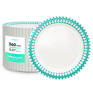 8.375in Green and White Diamond Pattern Paper Plates - Dinner Parties & Summer Picnics - JOLLY PARTY - JOLLYCHEF
