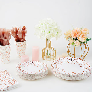 White, Rose Gold Disposable Dinnerware Set - Holiday Parties & Birthdays - JOLLY PARTY - JOLLYCHEF