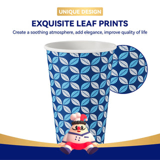 12oz /16oz Blue Leaf Design Leak - Resistant Coffee Cups - Office & Party Use - Jolly Chef - JOLLYCHEF