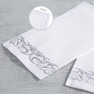 3 - Ply White and Sliver Pattern Paper Napkins - Weddings & Parties - Vplus - JOLLYCHEF