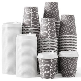 Multiple Size Gray Paper Coffee Cups with Lids - To Go Cups & Home - Jolly Party - JOLLYCHEF