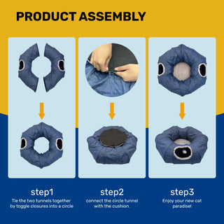 3-Way Durable Cationic Fabric Cat Tunnel - Indoor Play & Resting Spot - Miyoky