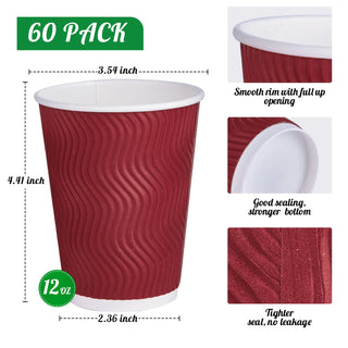 8oz/ 12oz/ 16oz Elegant Red Ripple Wall Durable Paper Coffee Cups - Tea Hot Chocolate & Office - Jolly Pack - JOLLYCHEF