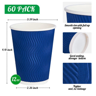 8oz/ 12oz/ 16oz Elegant Blue Ripple Wall Durable Paper Coffee Cups - Tea Hot Chocolate & Office - Jolly Pack - JOLLYCHEF