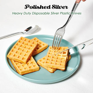 Silver Food - Grade Plastic Knives, Forks & Spoons - Catering & Parties - FOCUSLINE - JOLLYCHEF
